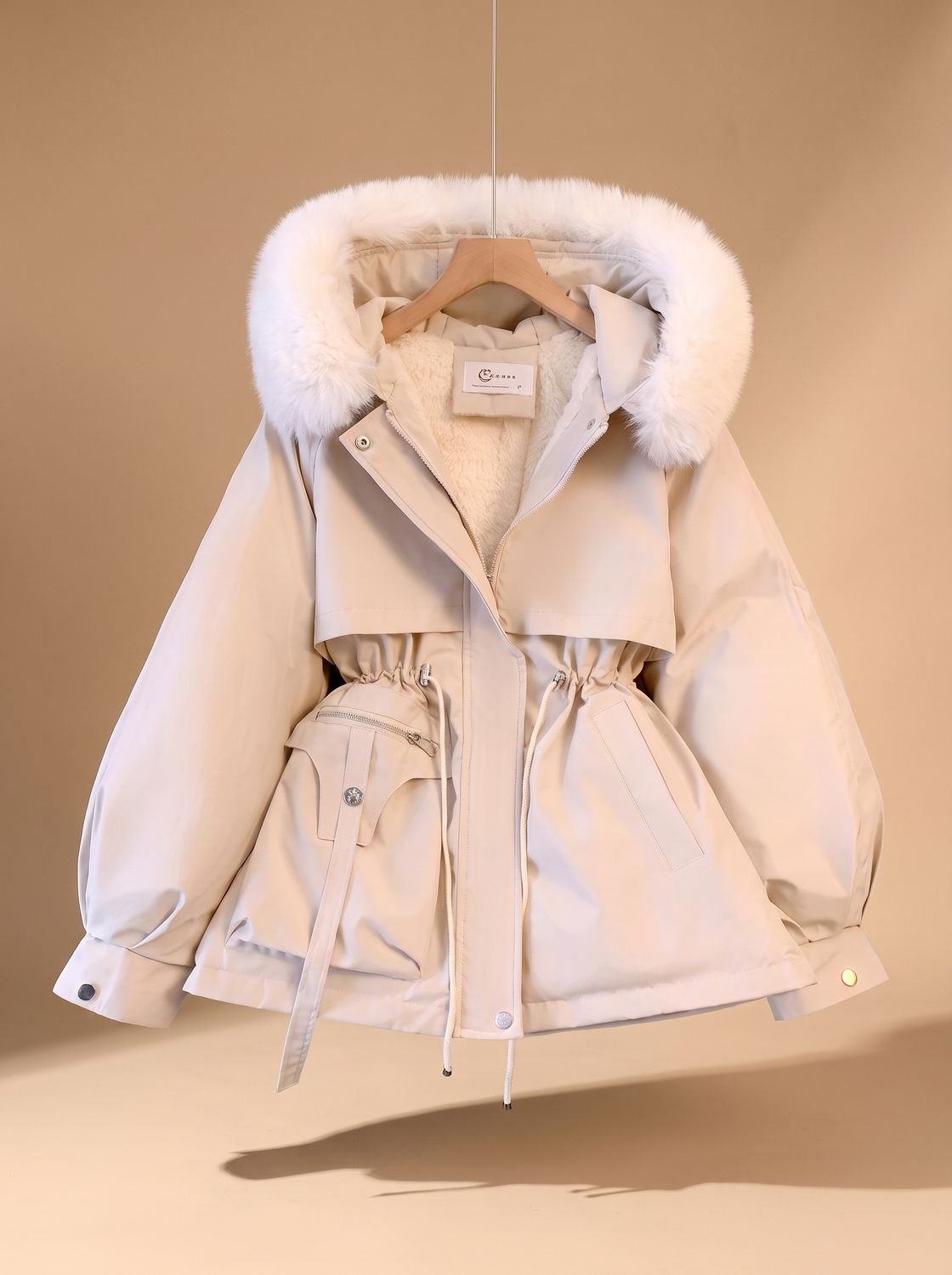 Women's Elegant Faux-Fur Hooded Drawstring Puffer Jacket