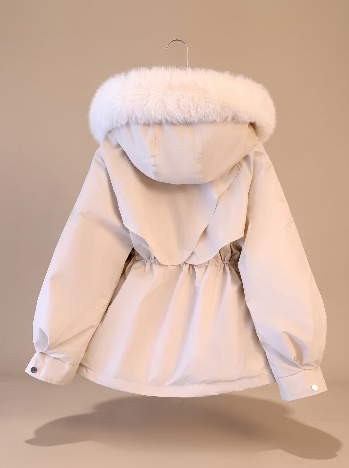 Women's Elegant Faux-Fur Hooded Drawstring Puffer Jacket
