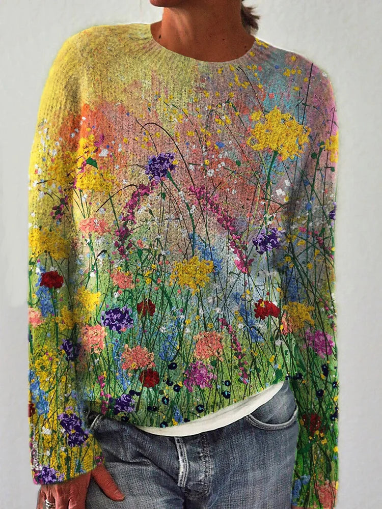 Women's Elegant Floral Print Sweater – Warm and Refined Elegance