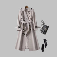 Women's Elegant Knee-Length Double-Breasted Belted Trench Coat