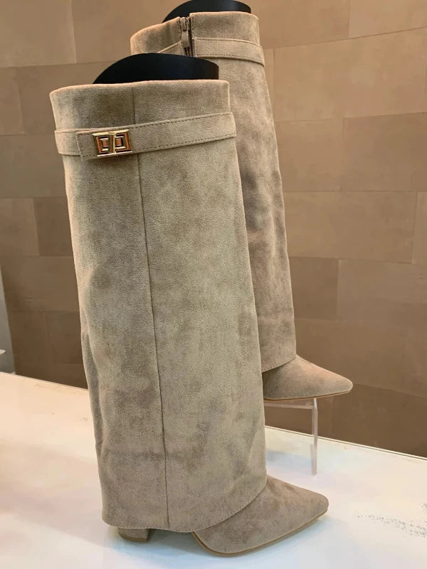 Women's Elegant PU Leather Block Heeled Boots