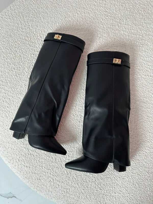 Women's Elegant PU Leather Block Heeled Boots