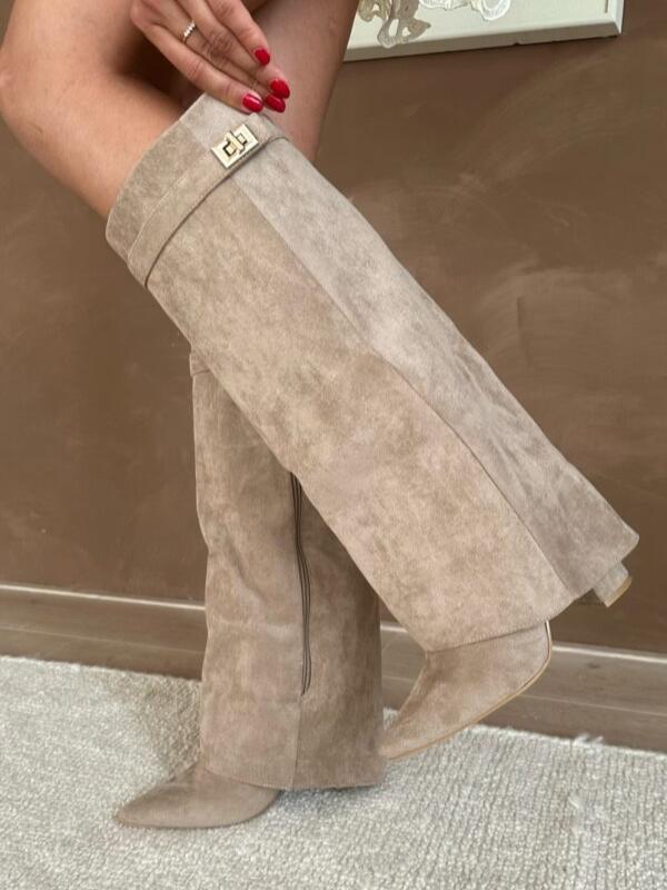 Women's Elegant PU Leather Block Heeled Boots