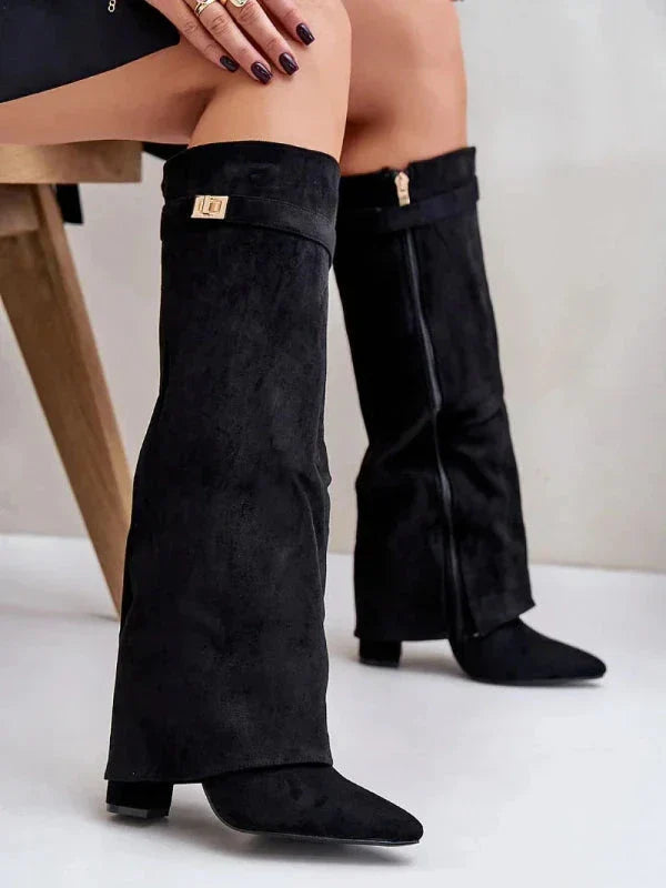 Women's Elegant PU Leather Block Heeled Boots