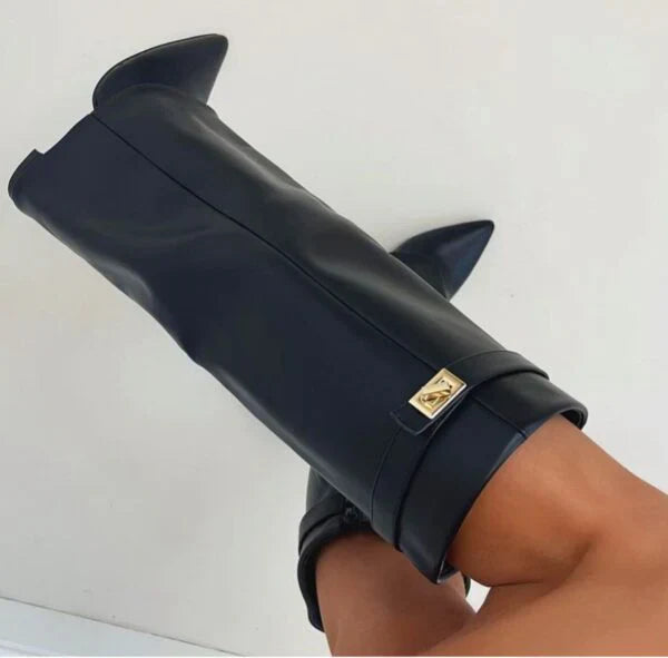 Women's Elegant PU Leather Block Heeled Boots