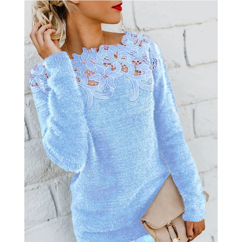 Women's Elegant Soft Knit Floral Pattern Sweater