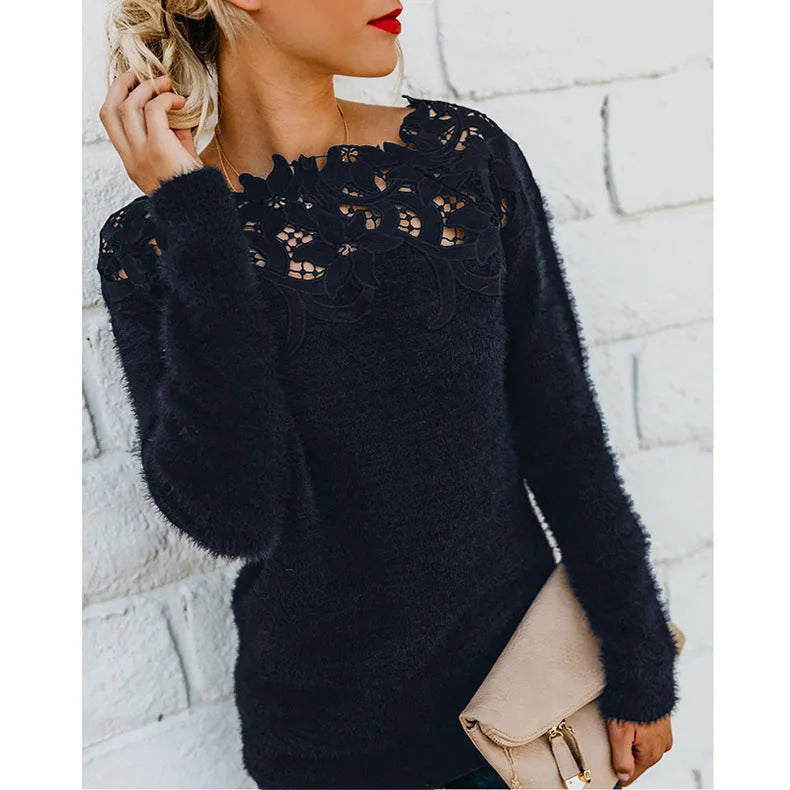 Women's Elegant Soft Knit Floral Pattern Sweater