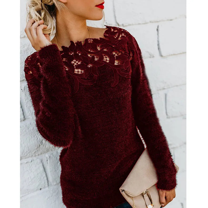 Women's Elegant Soft Knit Floral Pattern Sweater