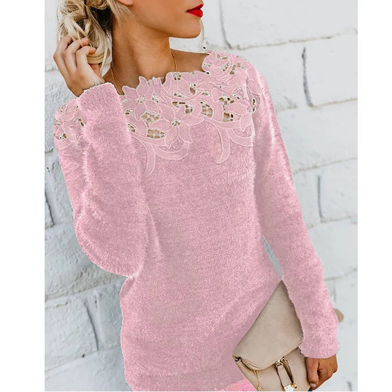 Women's Elegant Soft Knit Floral Pattern Sweater