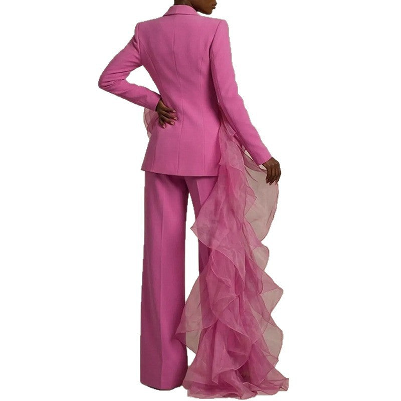 Women's Elegant Suit with Asymmetrical Ruffle