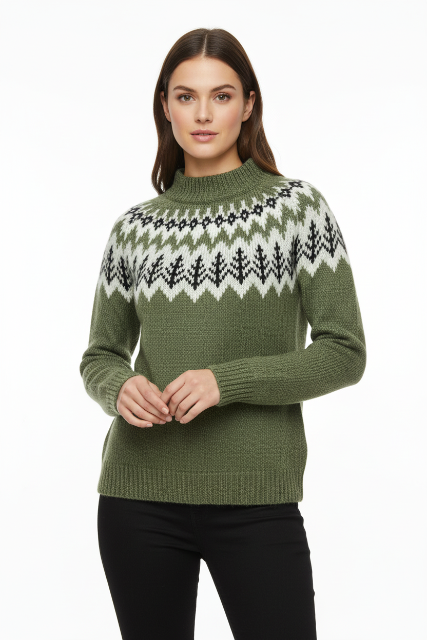 Women's Fair Isle Christmas Sweater with Nordic Pattern - Regular Fit