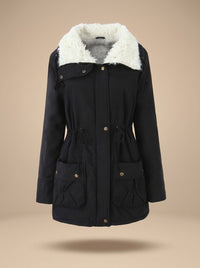 Women's Faux-Fur Collar Drawstring Waist Winter Parka Coat