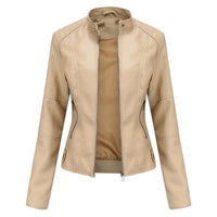 Women's Faux Leather Stand Collar Zip-Up Moto Jacket