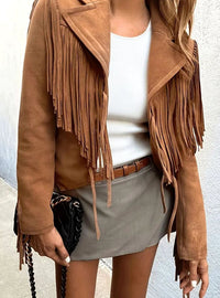 Women's Fringed Suede-Feel Boho Short Jacket