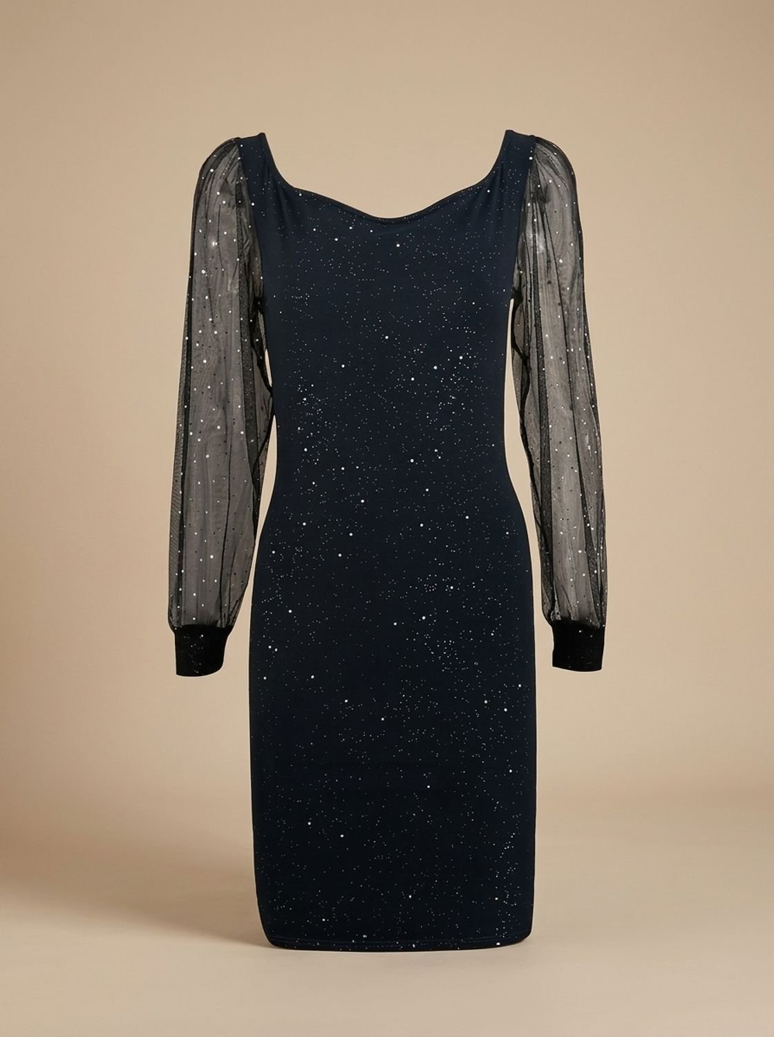 Women's Glitter Mesh-Sleeve Bodycon Christmas Party Dress