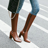 Women's High Block Heel Side-Zip Knee-High Riding Boots