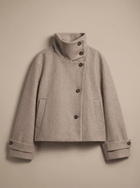 Women's High-Neck Stand-Collar Wool-Blend Button-Front Short Coat
