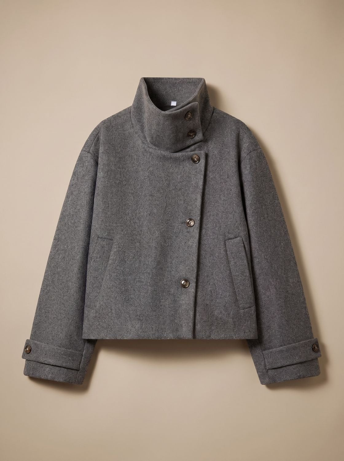 Women's High-Neck Stand-Collar Wool-Blend Button-Front Short Coat