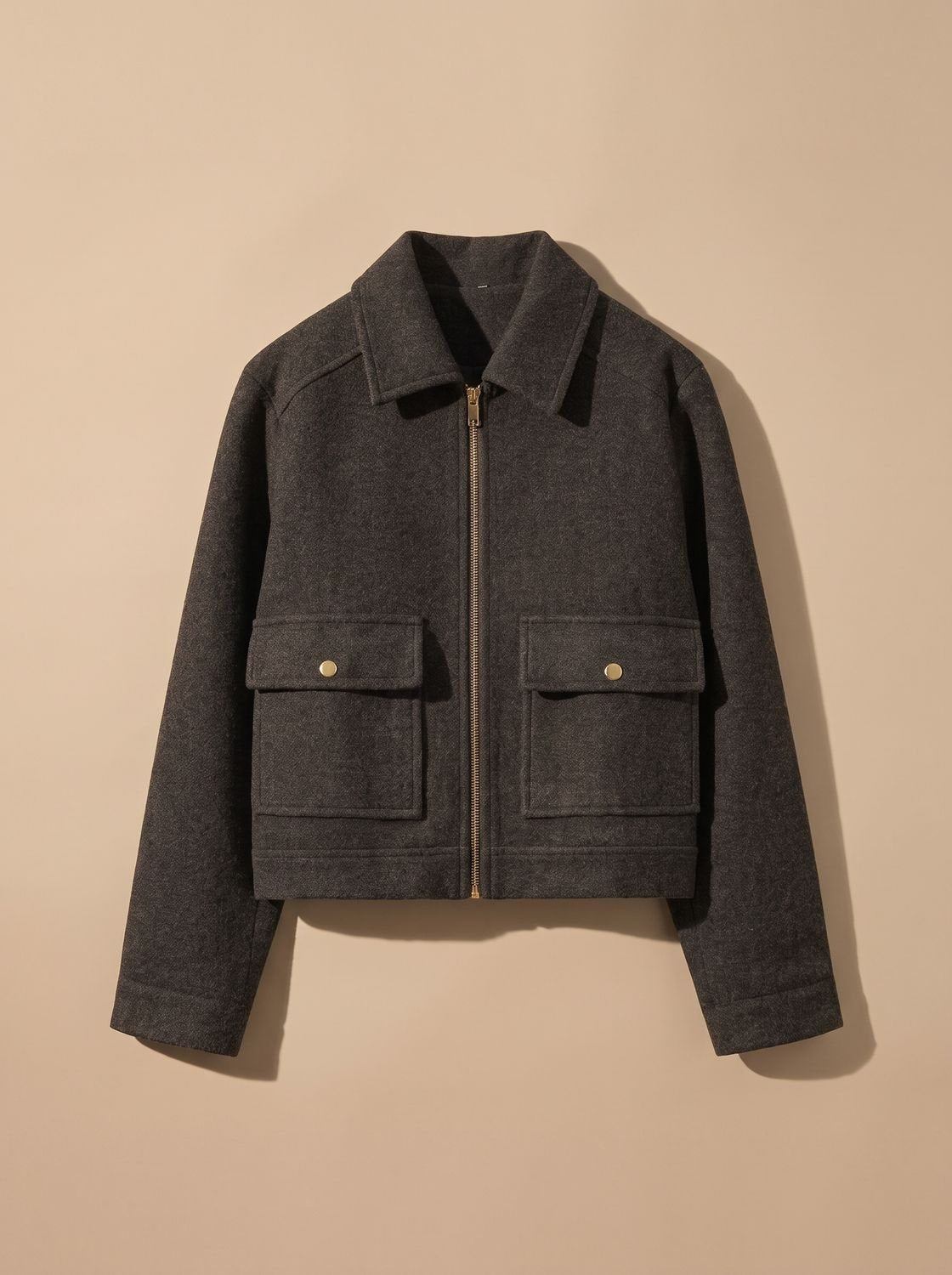 Women's High-Neck Stand-Collar Wool-Blend Button-Front Short Coat