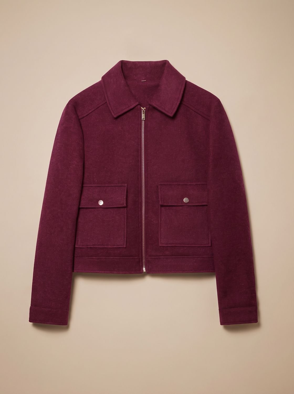 Women's High-Neck Stand-Collar Wool-Blend Button-Front Short Coat