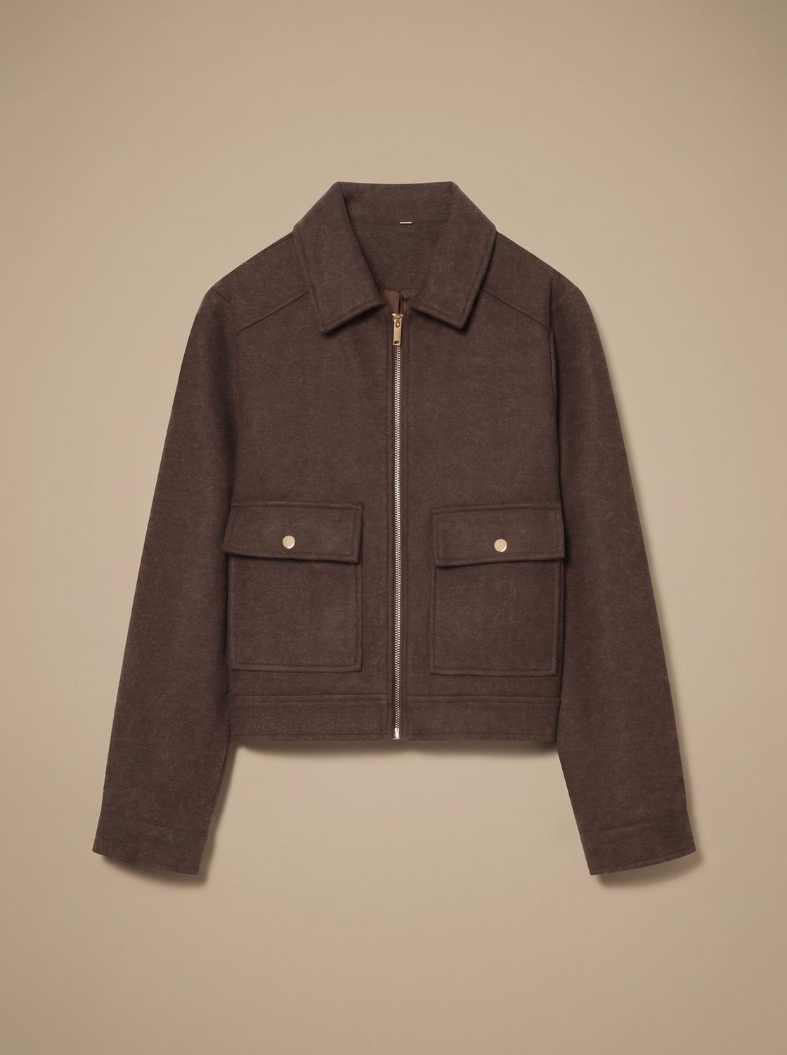 Women's High-Neck Stand-Collar Wool-Blend Button-Front Short Coat
