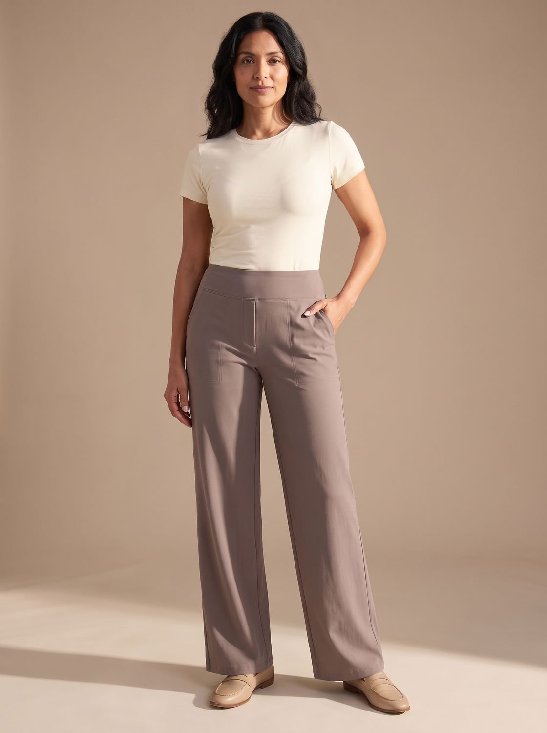 Women's High-Waisted Dressy Wide-Leg Trousers with Pockets