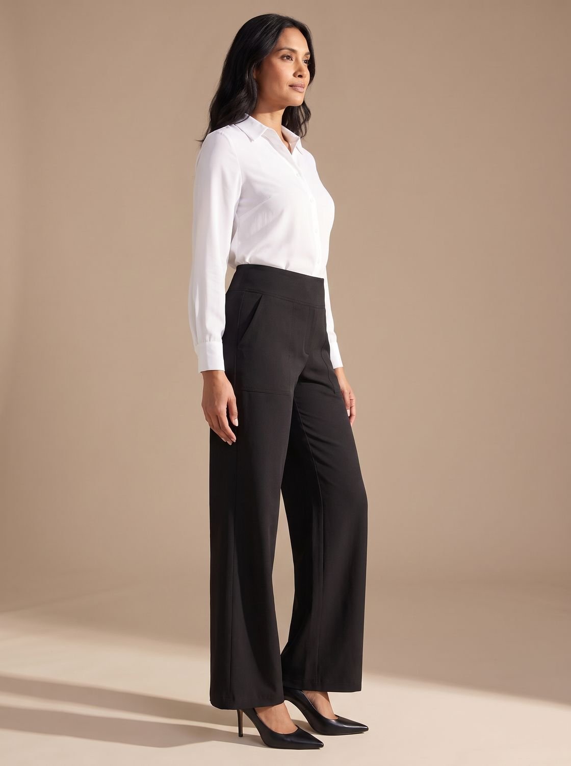 Women's High-Waisted Dressy Wide-Leg Trousers with Pockets
