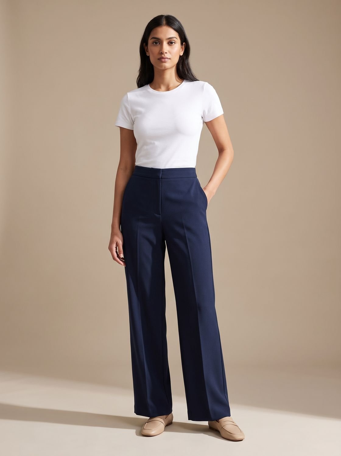 Women's High-Waisted Dressy Wide-Leg Trousers with Pockets