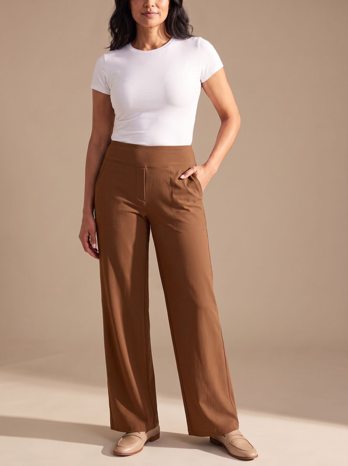 Women's High-Waisted Dressy Wide-Leg Trousers with Pockets