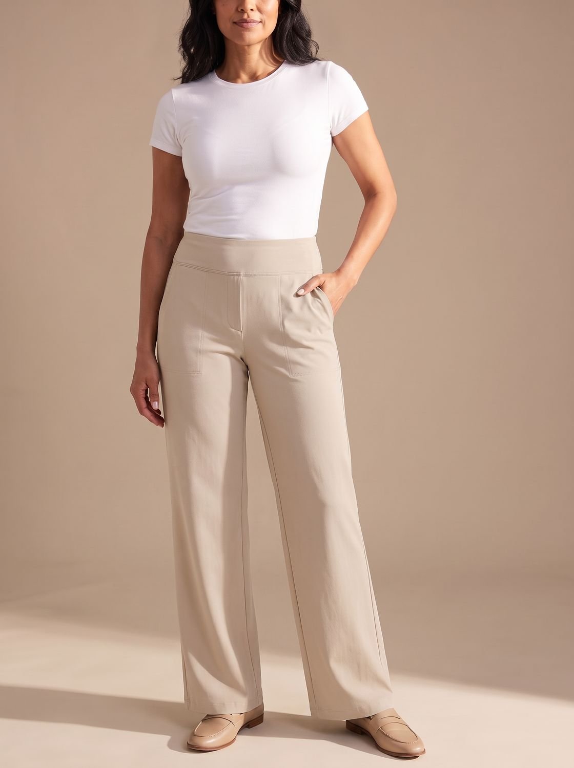 Women's High-Waisted Dressy Wide-Leg Trousers with Pockets