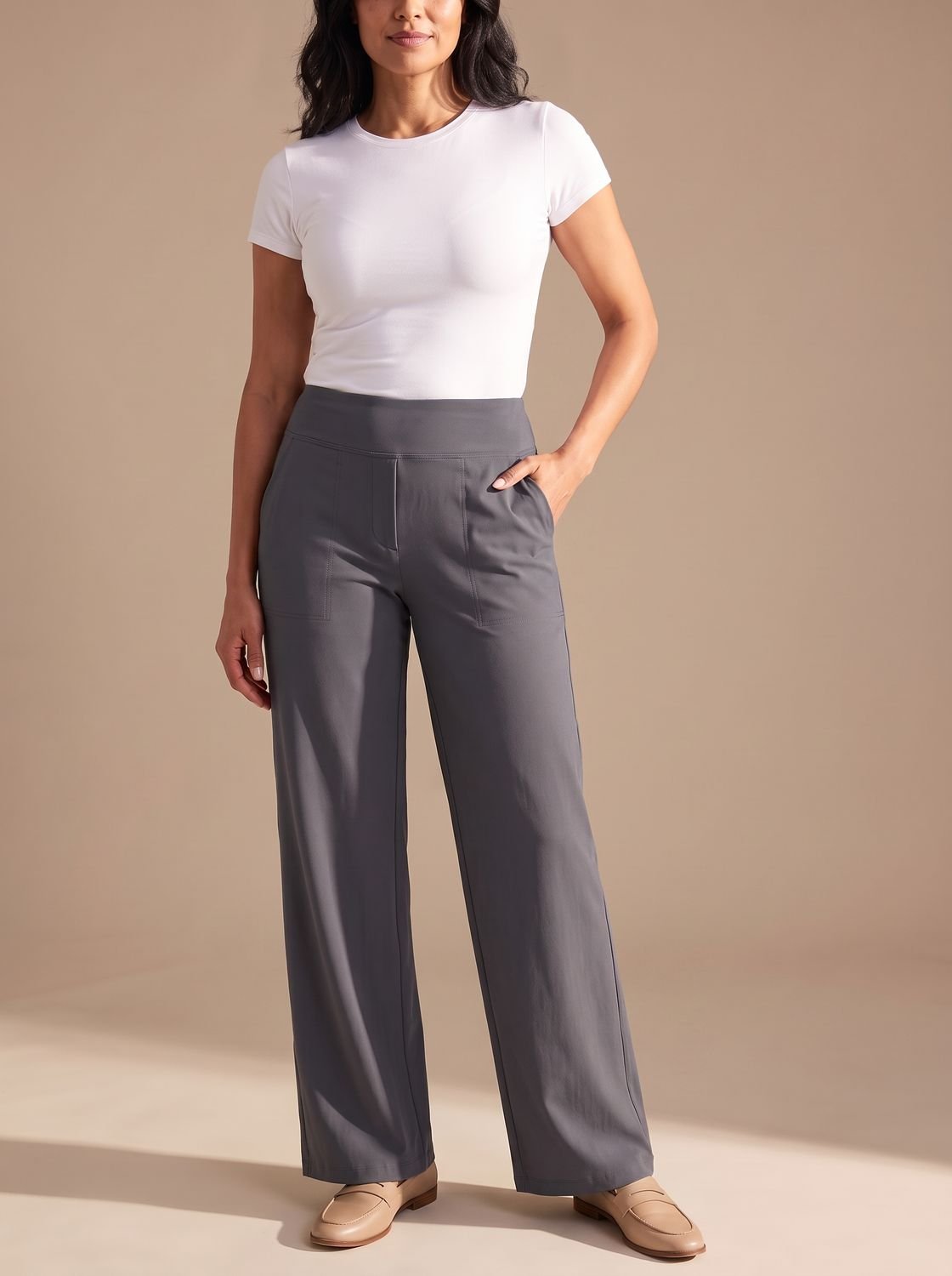 Women's High-Waisted Dressy Wide-Leg Trousers with Pockets