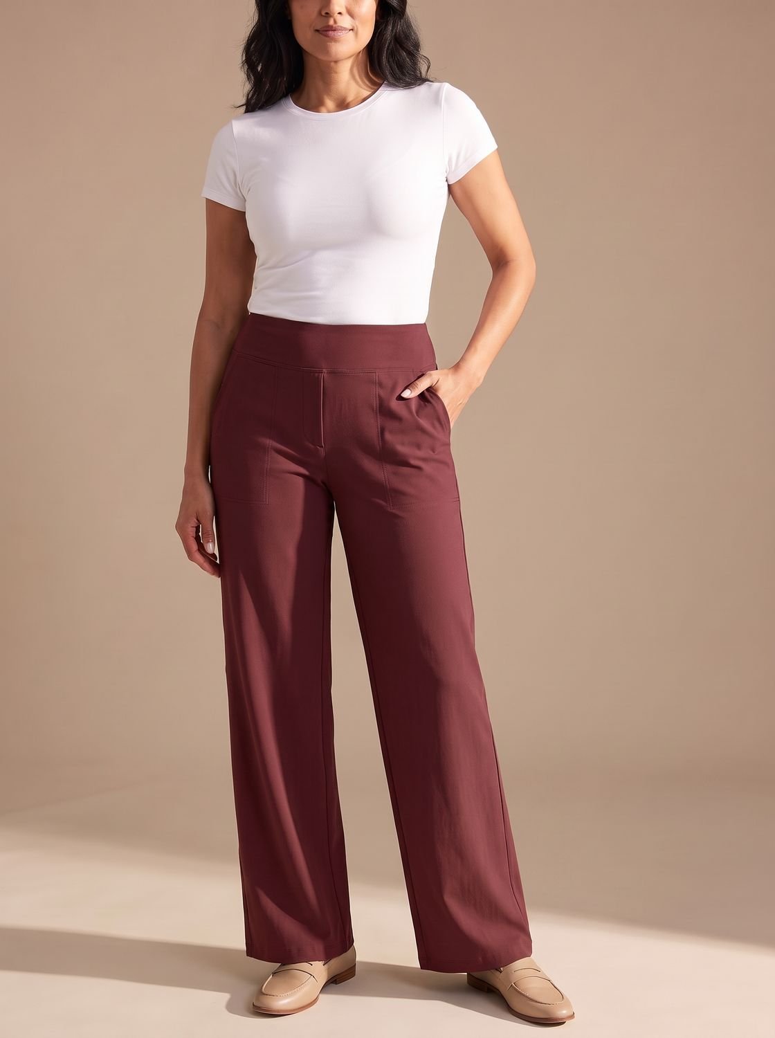 Women's High-Waisted Dressy Wide-Leg Trousers with Pockets