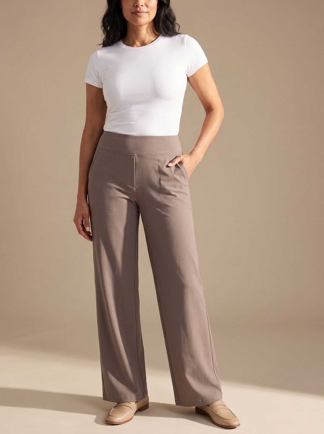 Women's High-Waisted Dressy Wide-Leg Trousers with Pockets