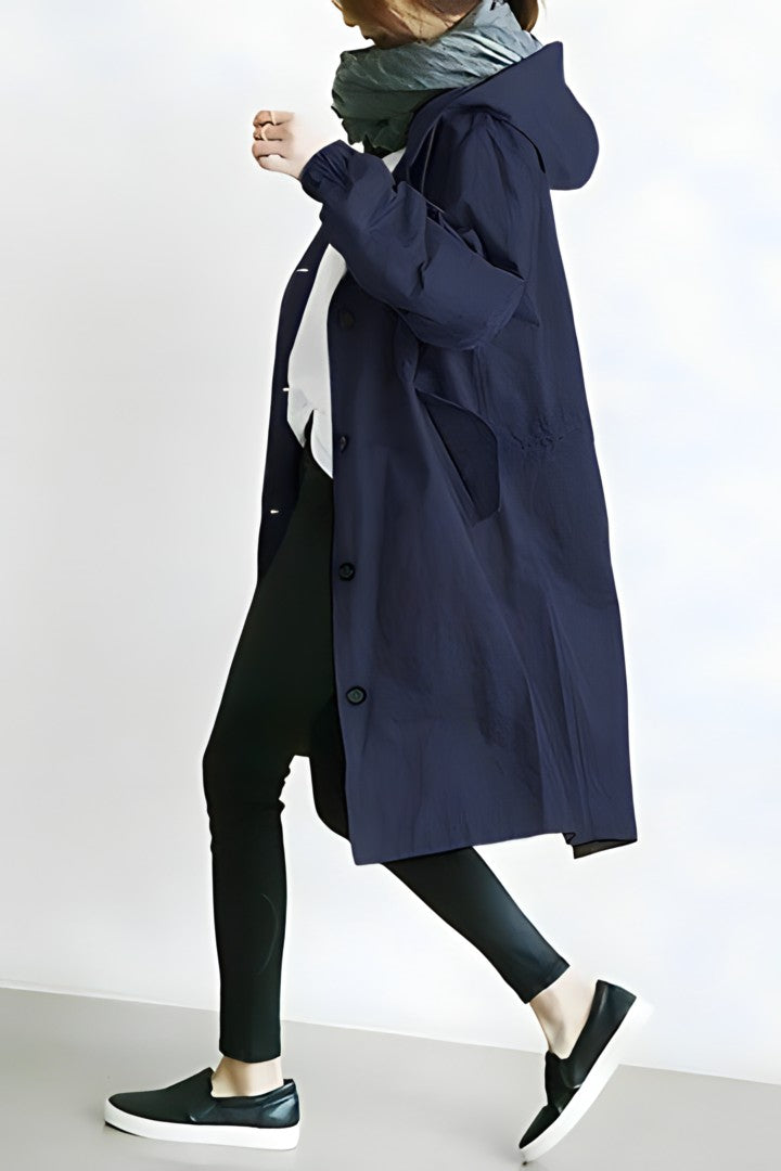 Women's Hooded Button-Front Trench Coat