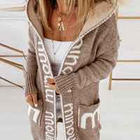 Women's Hooded Open-Front Letter-Knit Cardigan Sweater