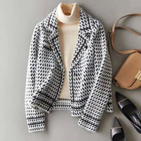 Women's Houndstooth Wool-Cashmere Button-Up Cardigan Jacket