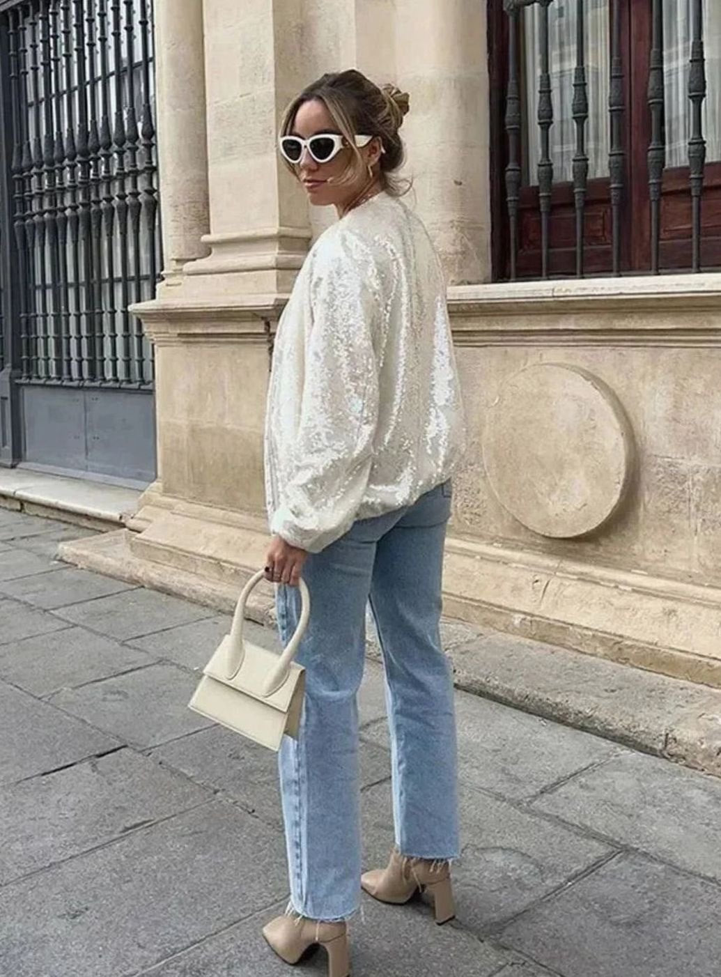 Women's Iridescent Sequin Zip-Up Lightweight Bomber Jacket