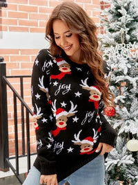 Women's Knit Sweater with Animal Pattern – Crew Neck, Winter Style