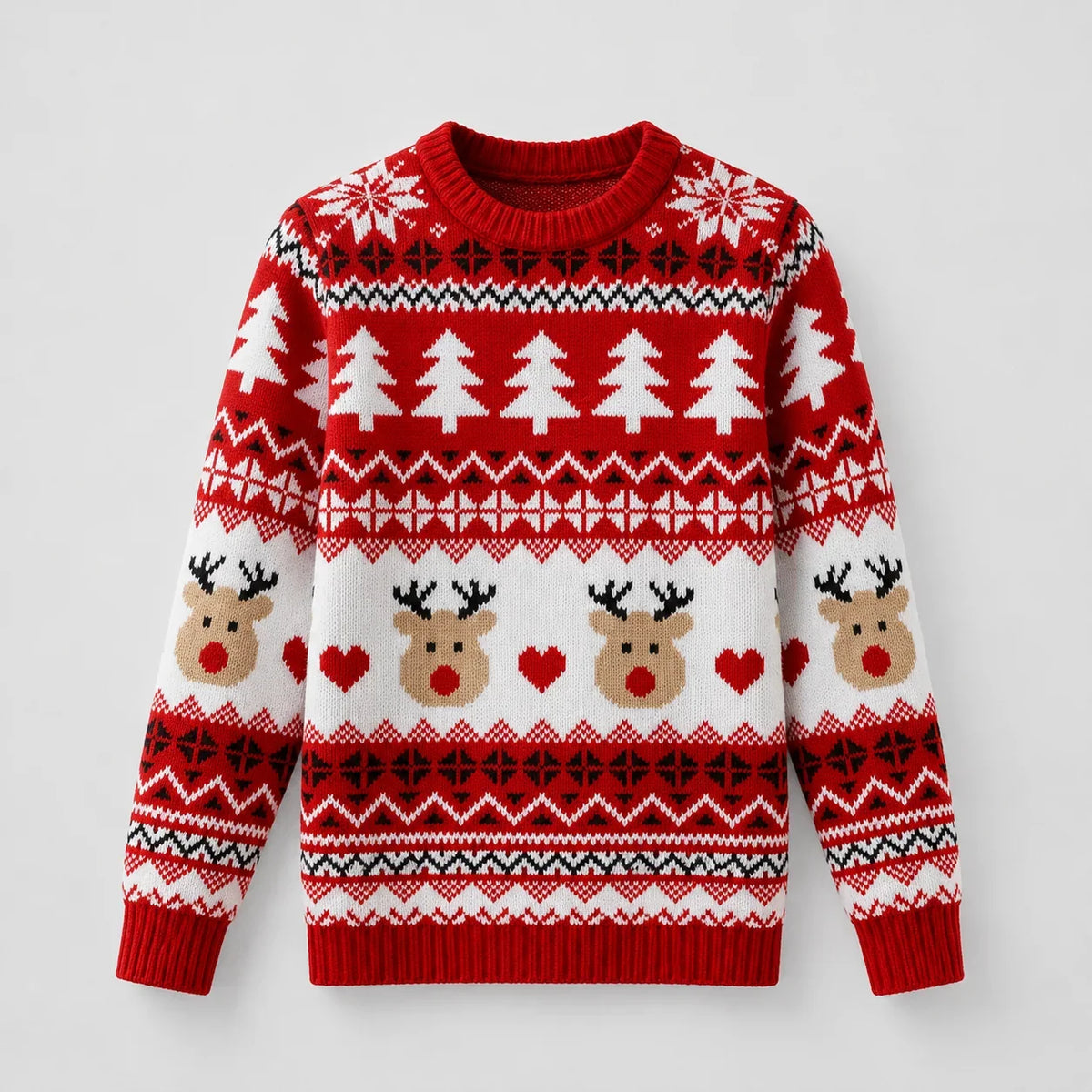 Women's Knit Sweater with Animal Pattern – Crew Neck, Winter Style