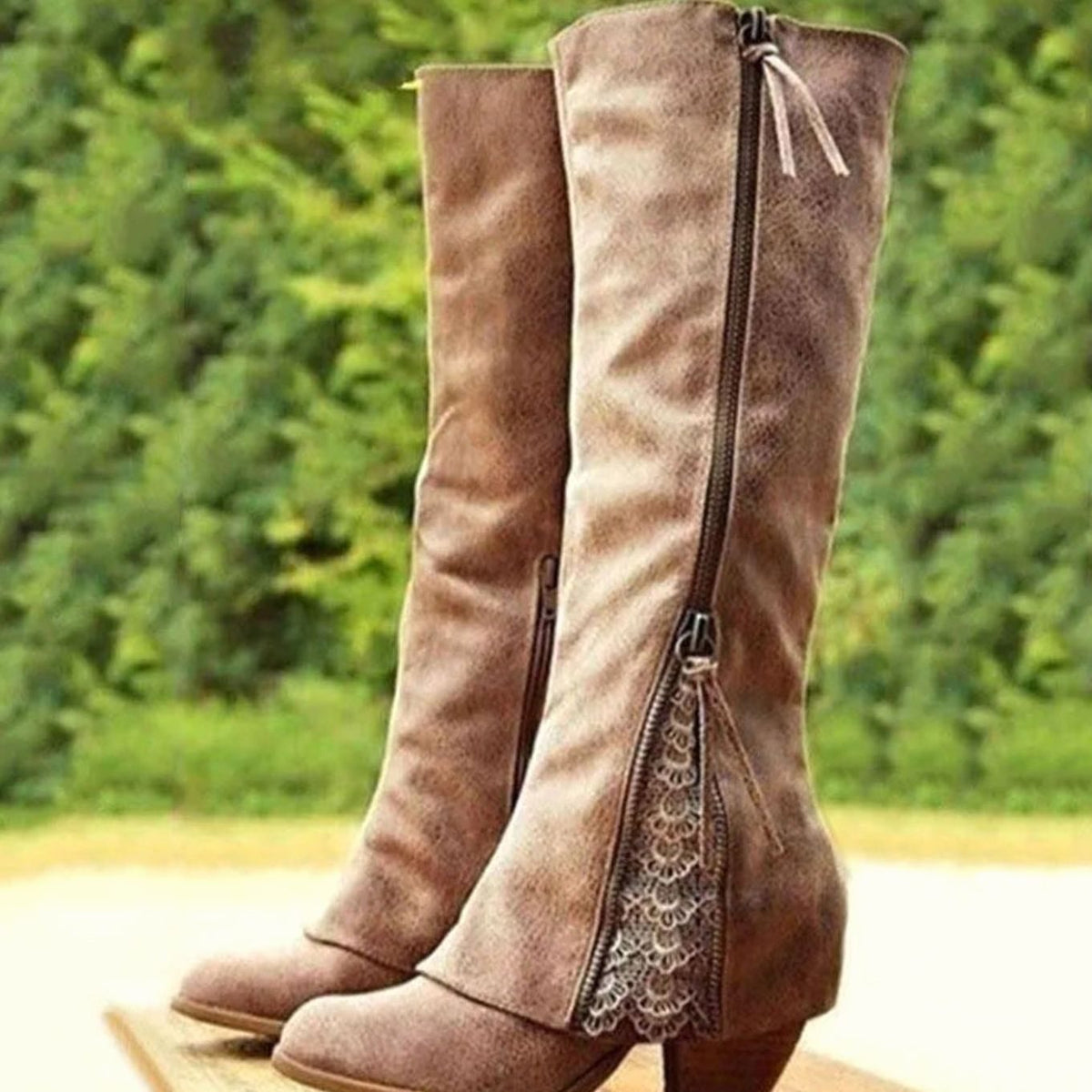 Women's Lace-Detail Block-Heel Knee-High Boots