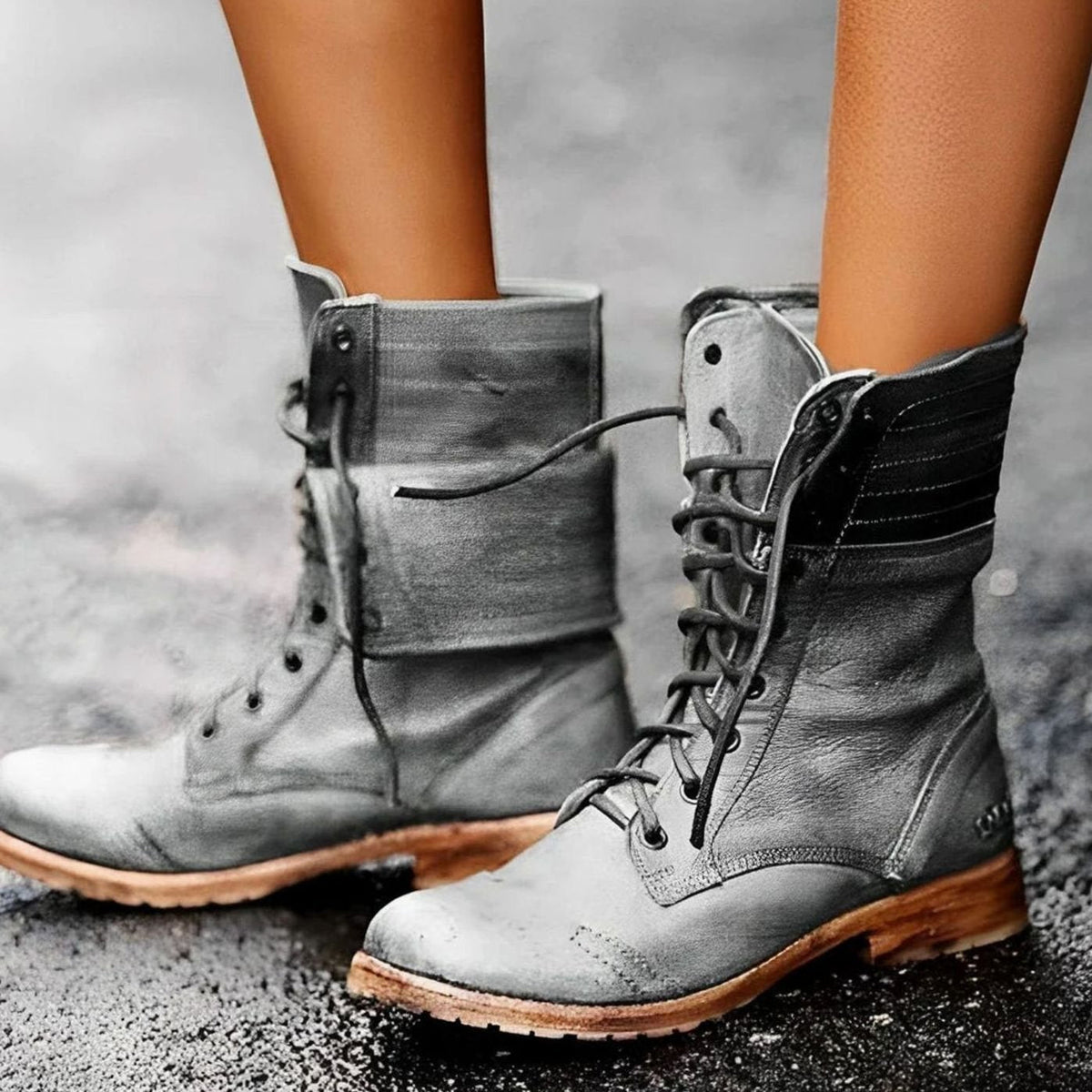 Women's Lace-Up Mid-Calf Foldover Combat Boots