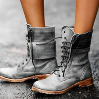 Women's Lace-Up Mid-Calf Foldover Combat Boots