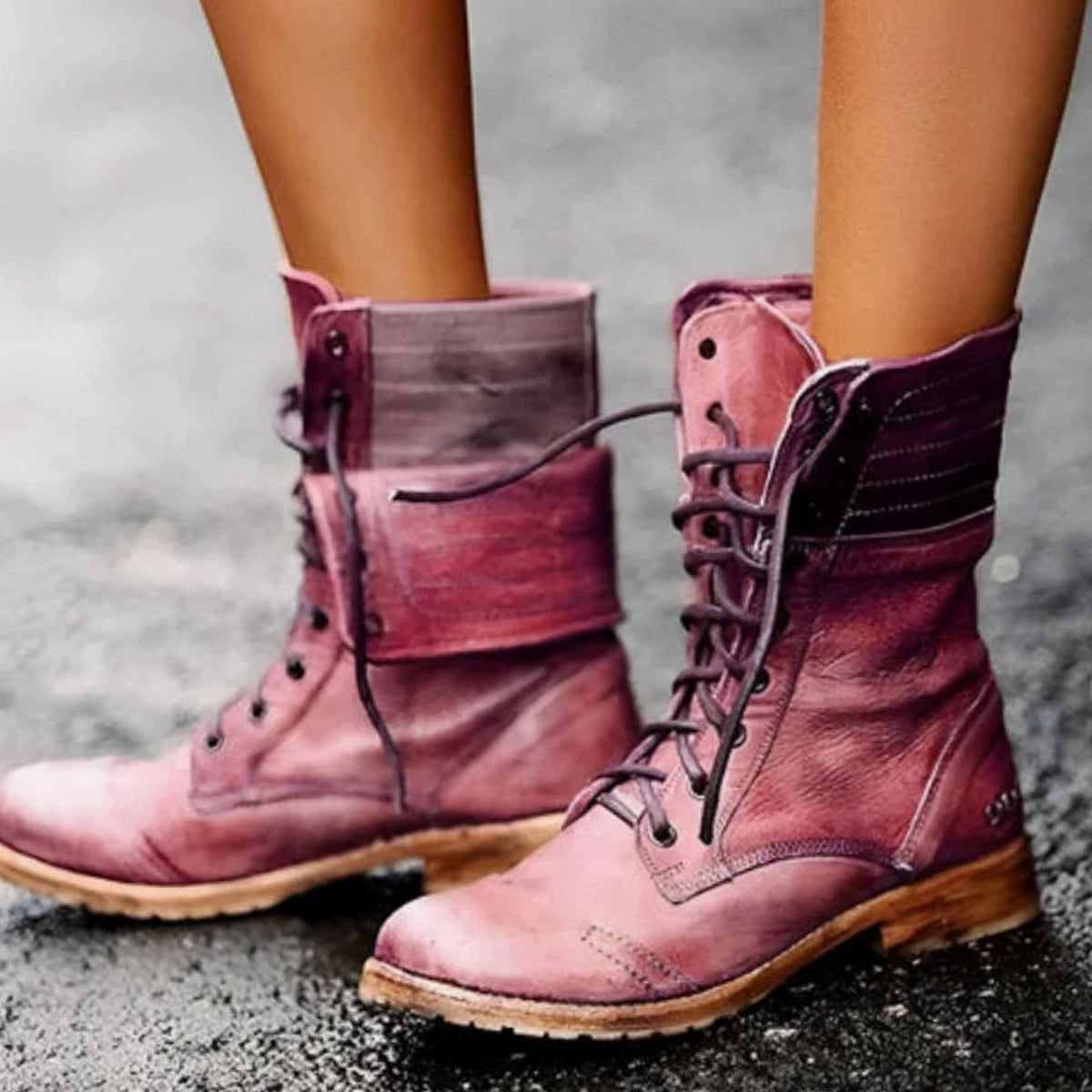 Women's Lace-Up Mid-Calf Foldover Combat Boots