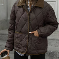 Women's Lightly Padded Diamond-Quilted Winter Jacket – Coffee Brown or Off-White