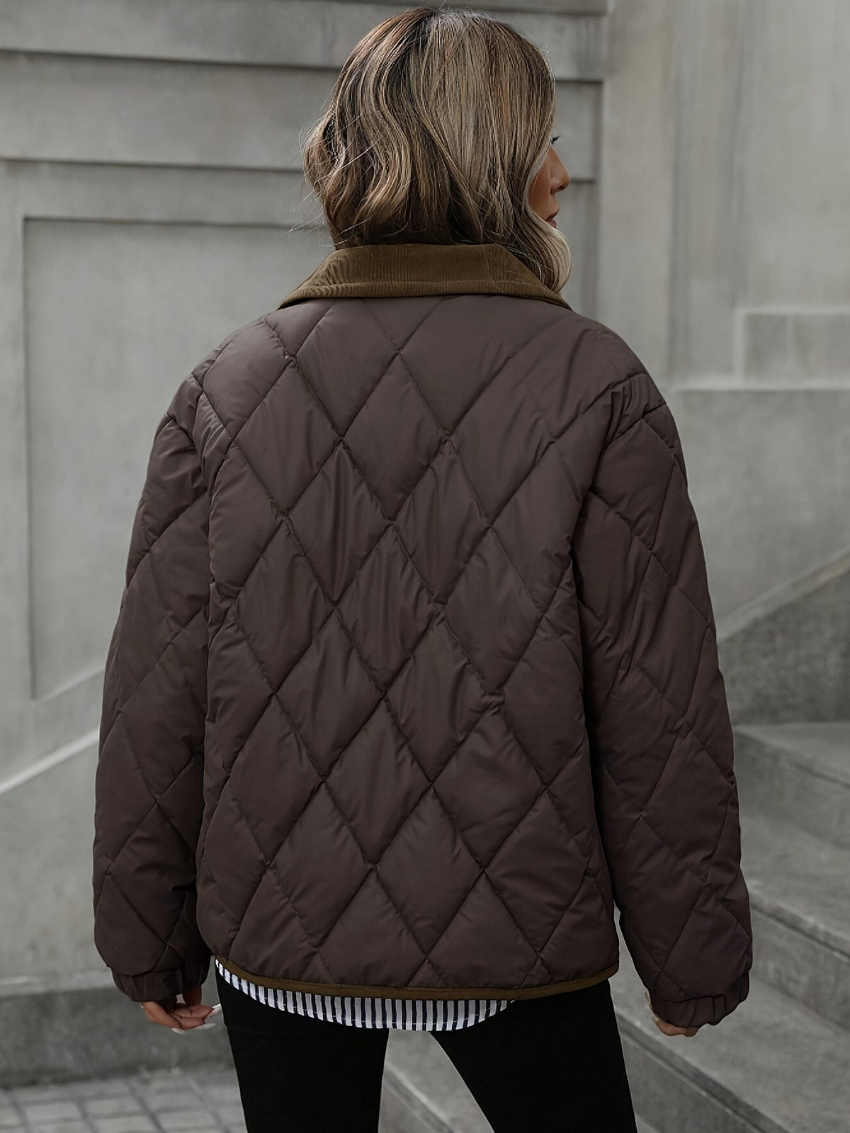 Women's Lightly Padded Diamond-Quilted Winter Jacket – Coffee Brown or Off-White