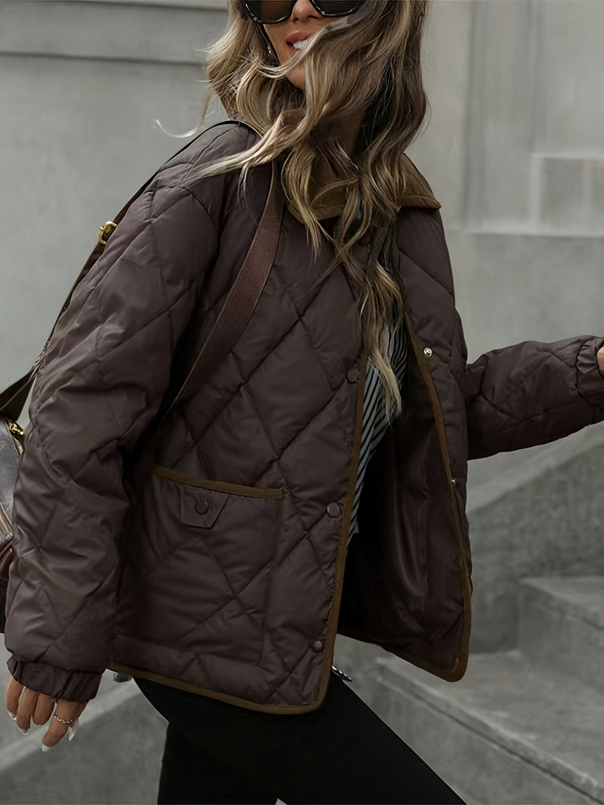 Women's Lightly Padded Diamond-Quilted Winter Jacket – Coffee Brown or Off-White