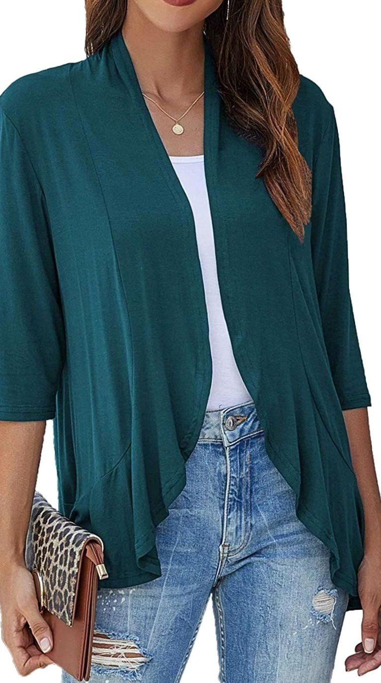Women's Lightweight Open-Front 3/4 Sleeve Cardigan