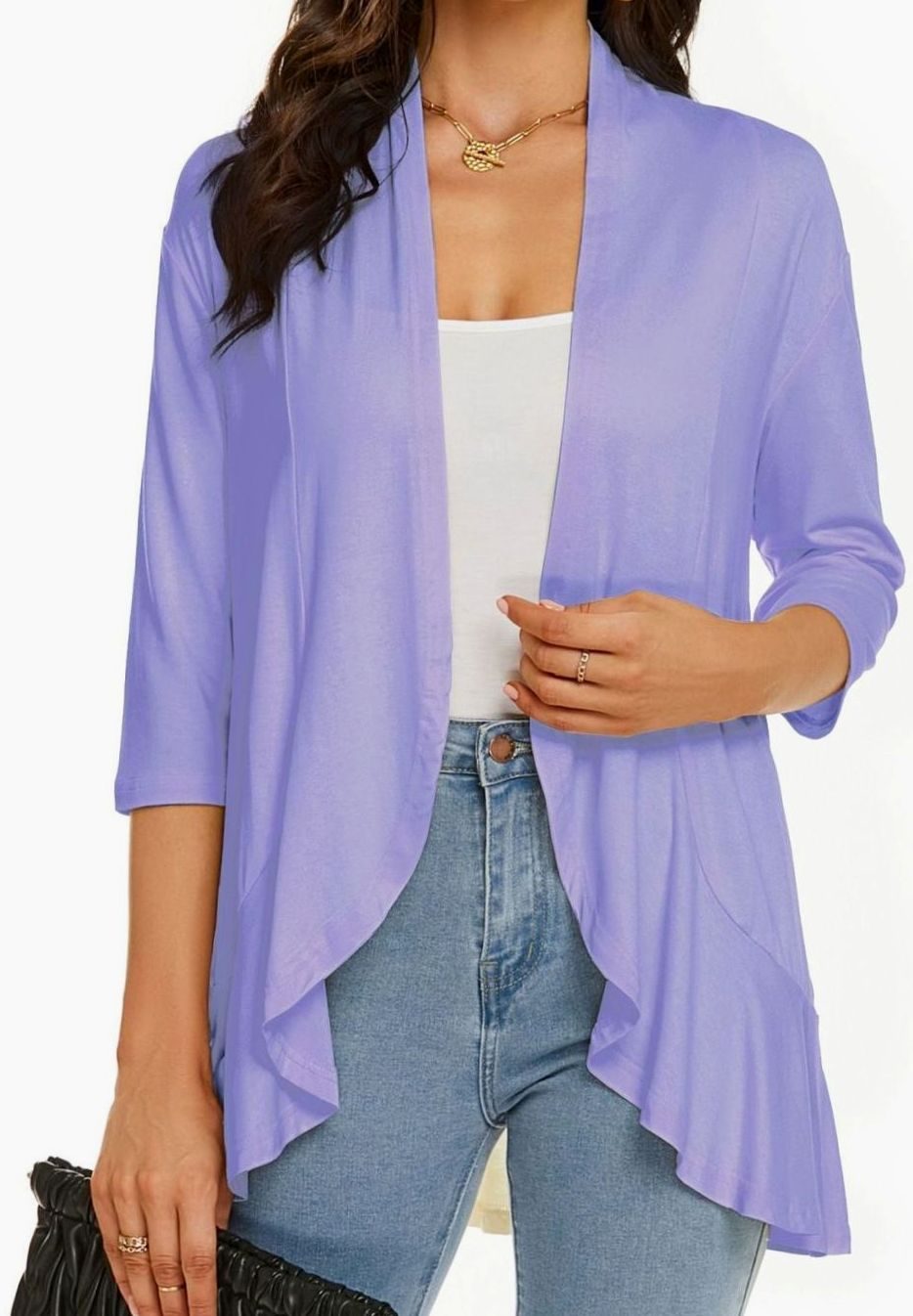 Women's Lightweight Open-Front 3/4 Sleeve Cardigan