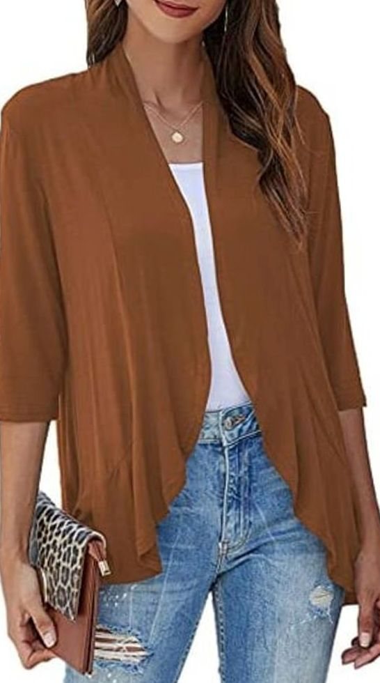 Women's Lightweight Open-Front 3/4 Sleeve Cardigan