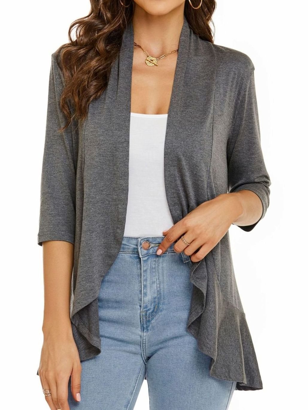 Women's Lightweight Open-Front 3/4 Sleeve Cardigan